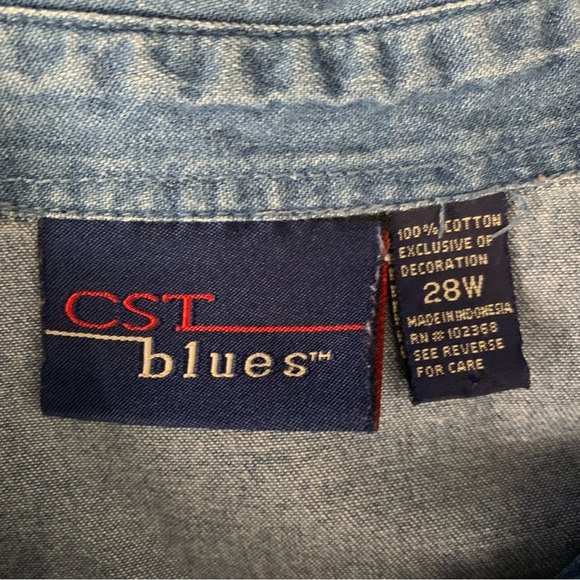 CST Blues Vintage 100% Cotton Embroidered Denim Button-Up Shirt - Picture 3 of 5